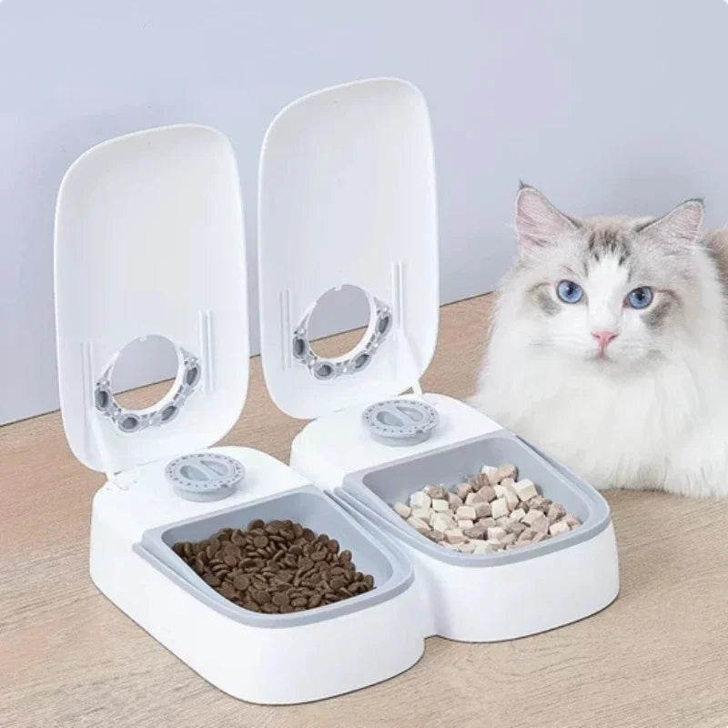 Timed Cat Feeder for Wet and Dry Food, Single or Double Meal