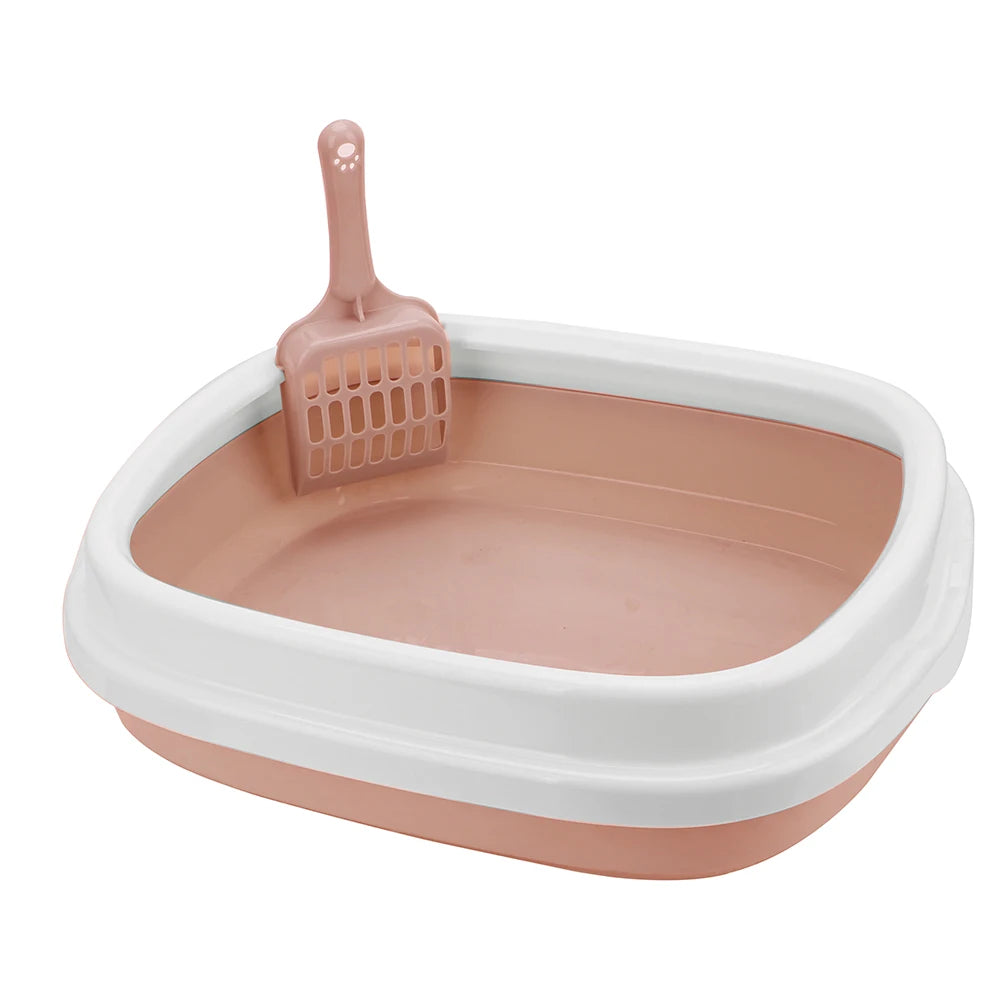 Open Cat Litter Pan With Removable Rim and Scoop, 15.7 Inch Litter Box