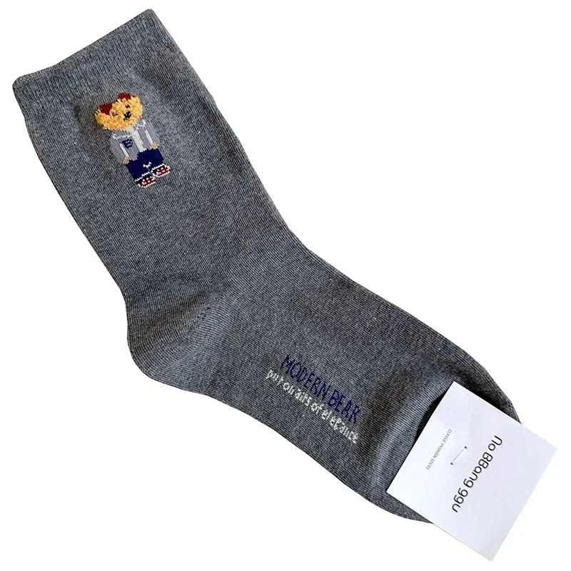 Cute Cartoon Bear Socks for Women, Cotton Blend Ankle Socks