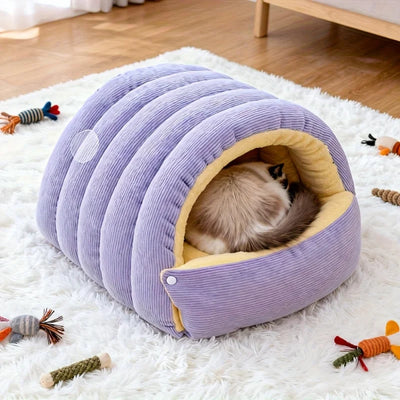 Cat Cave Bed with Snap Flap Door and Plush Lining
