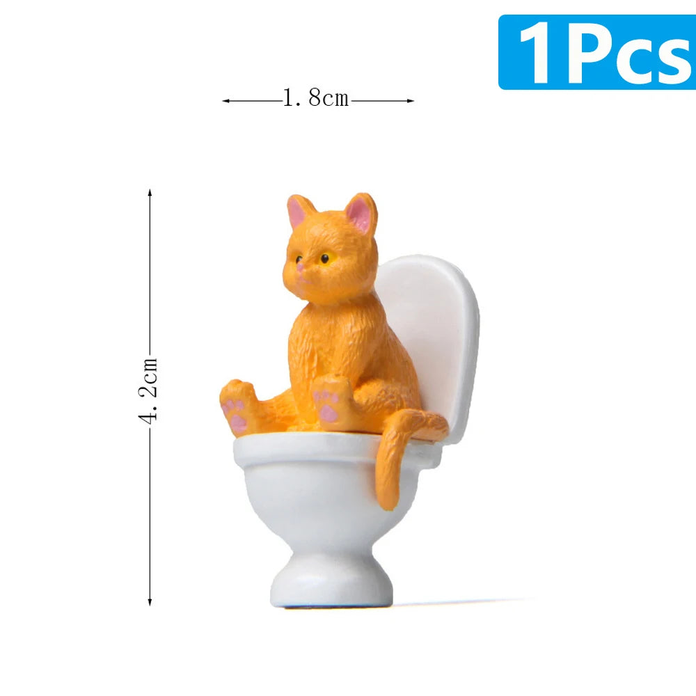 Cat on Toilet Figurine, Funny Mini Bathroom Cat Ornament