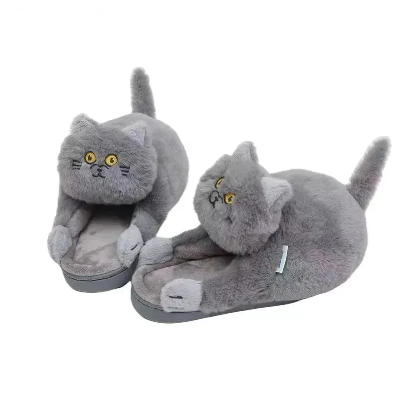 Hug Cat Slippers for Women, Cute Plush Winter House Shoes