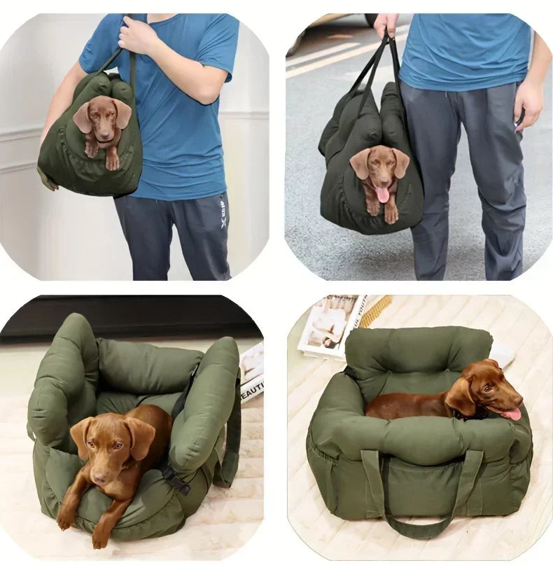 Cat Car Bed with Safety Belt and Washable Cushioned Bed