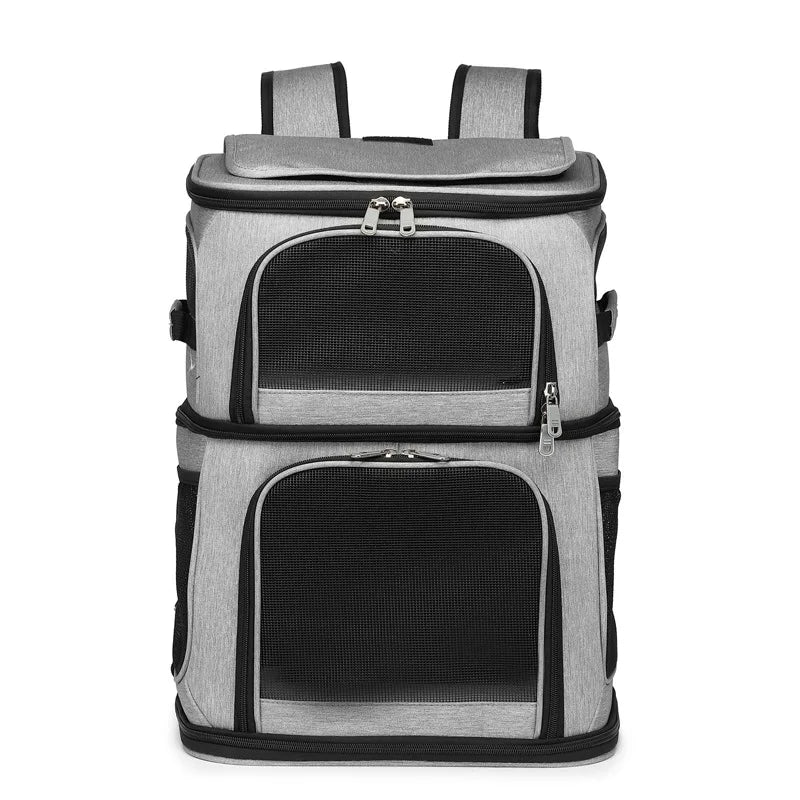 Double Cat Backpack Carrier for 2 Cats, Foldable Two-Level Design
