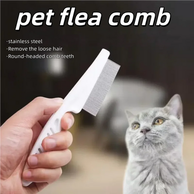 Fine-Tooth Cat Flea Comb, Stainless Steel Teeth, Small or Medium