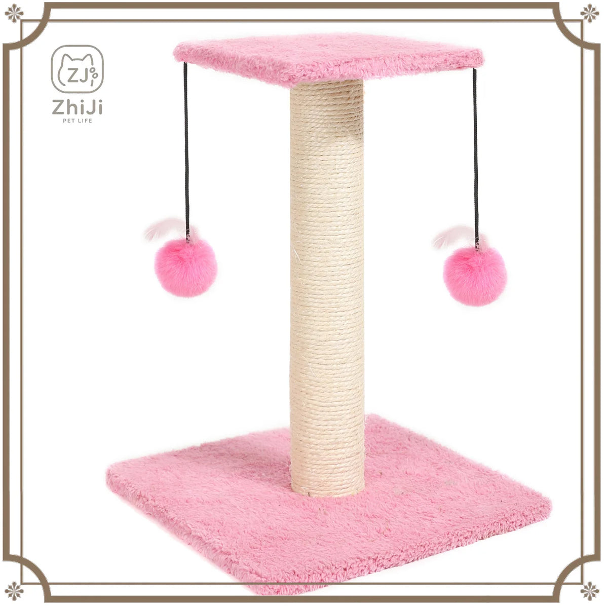 Basic Kitten Scratching Post With Top Perch and Two Hanging Ball Toys