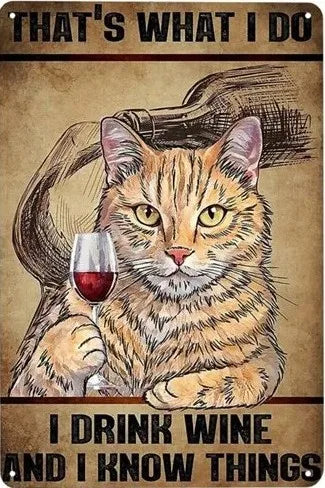 Cats and Wine Vintage Metal Sign, 8 x 12 Inch Bar Wall Decor