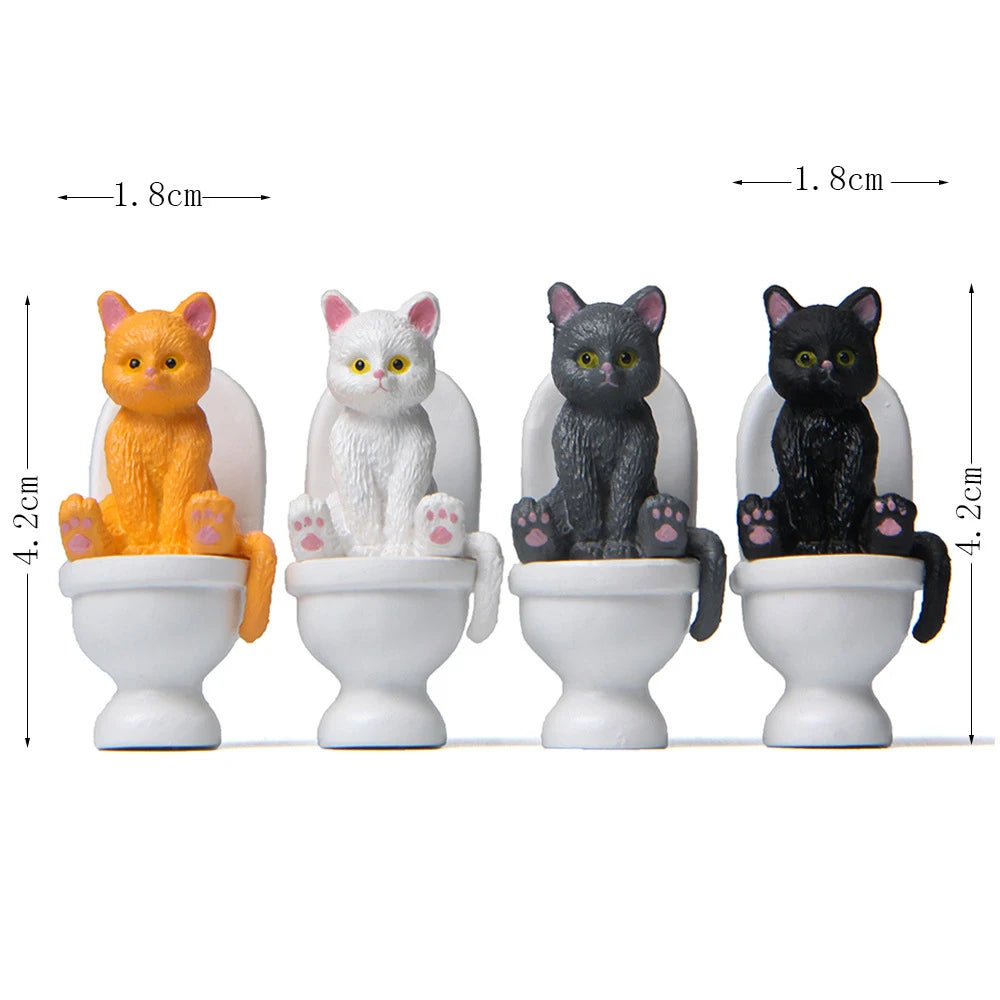 Cat on Toilet Figurine, Funny Mini Bathroom Cat Ornament