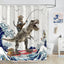Cute Cat and Dinosaur Shower Curtain with 12 Hooks Included