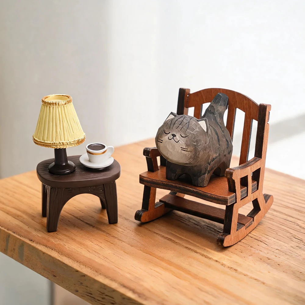 Hand-Carved Wooden Cat Figurine, 8 Breeds in Painted Basswood