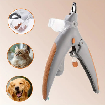 LED Cat Nail Clippers With Clear Clipping Guard, Plier Style, Gray and Tan