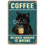 Coffee Cat Tin Sign, Retro Metal Kitchen and Cafe Wall Decor