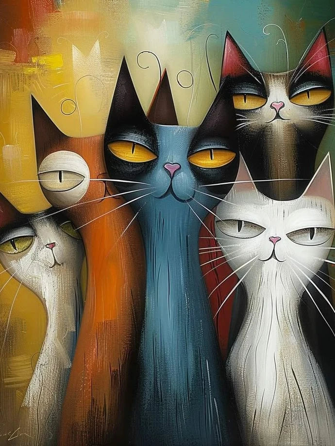 Geometric Cat Diamond Painting Kit, 5D Round Drill Wall Art