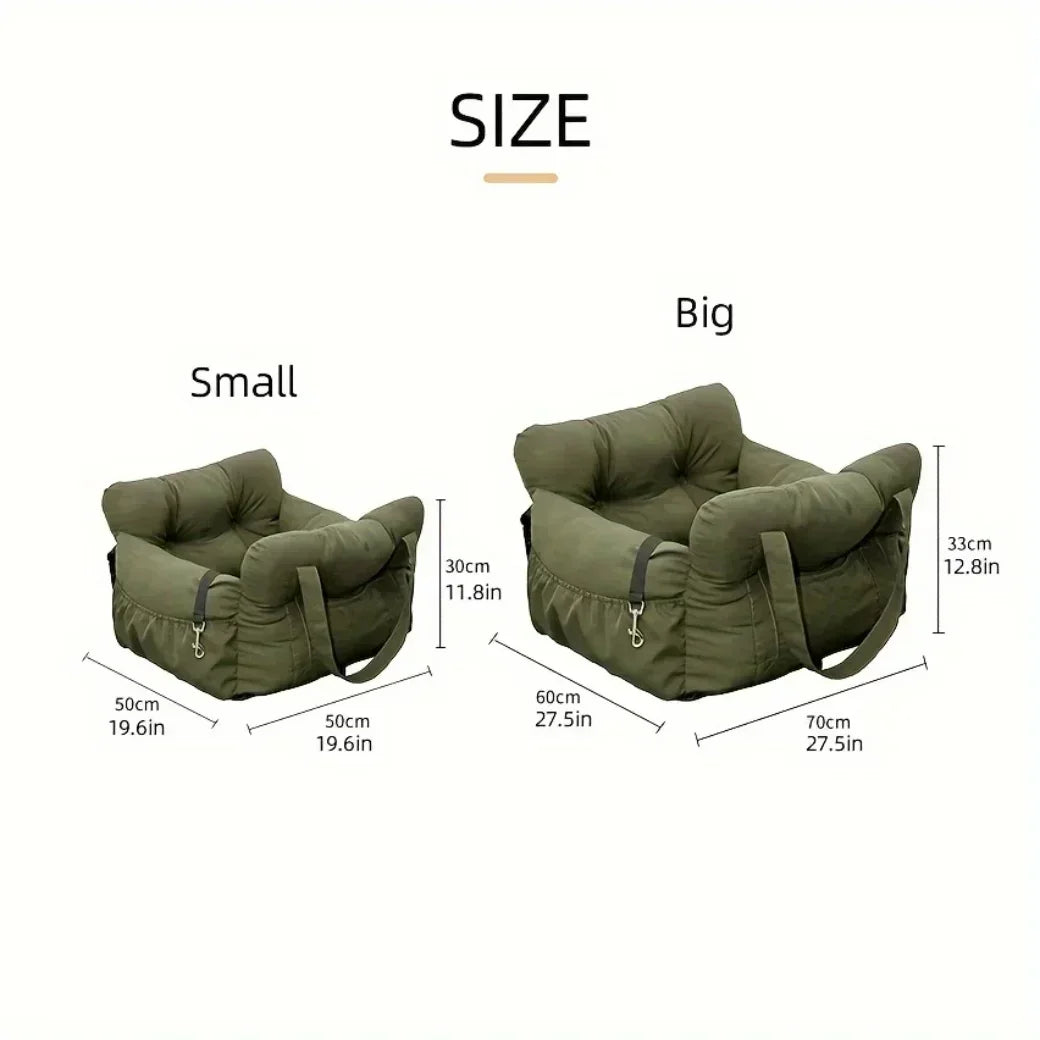 Cat Car Bed with Safety Belt and Washable Cushioned Bed
