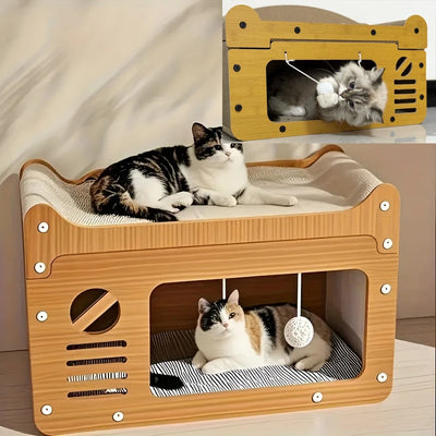 Two-Level Cat House with Scratching Board Top and Floor