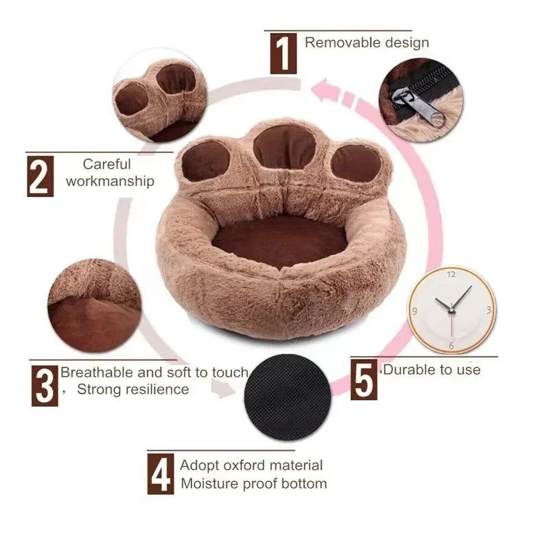 Paw Print Shaped Cat Bed with Plush Toe Bolsters