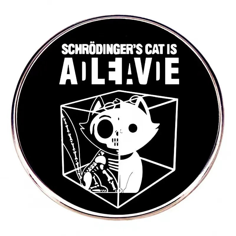 Schrodinger’s Cat Enamel Pin, Funny Physics Cat Badge