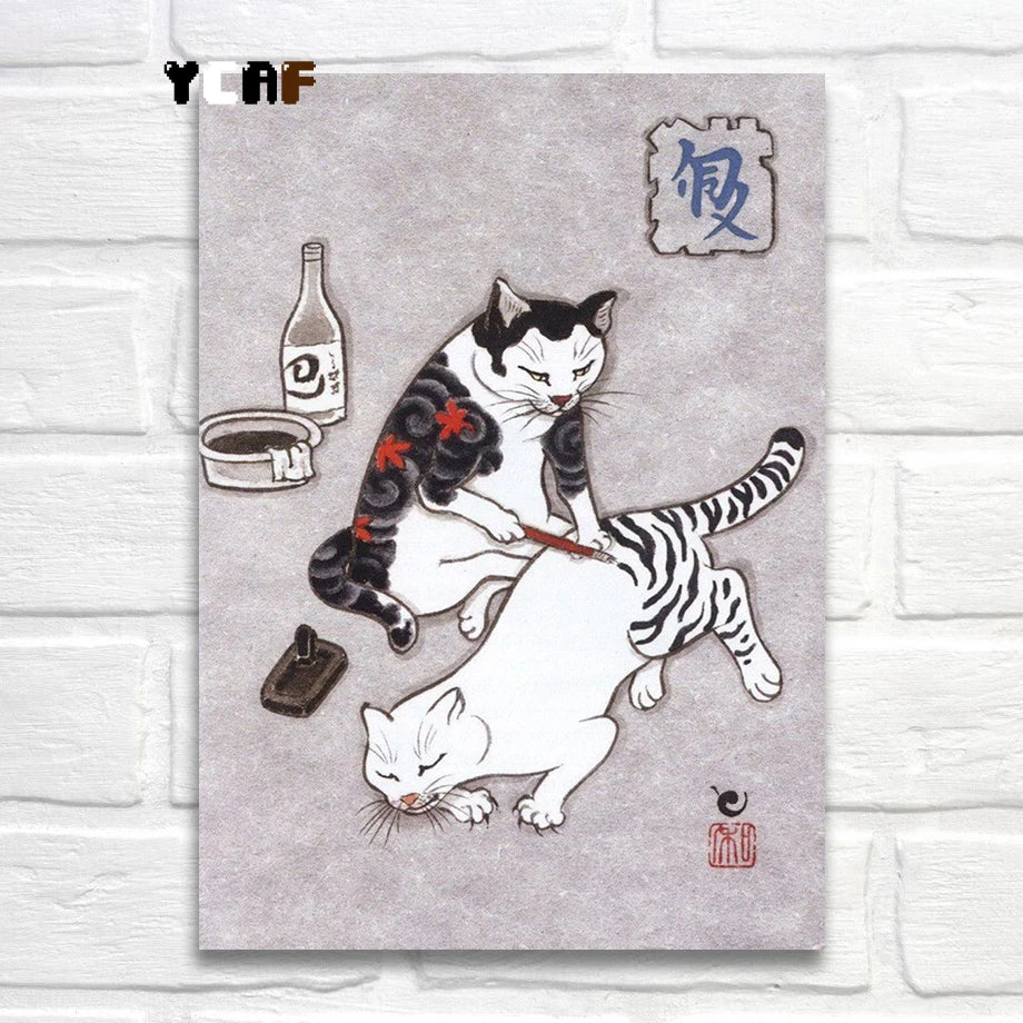 Tattoo Cats Canvas Print, Vintage Tattoo Parlor Cat Wall Art