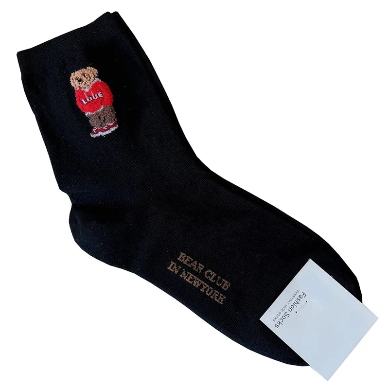 Cute Cartoon Bear Socks for Women, Cotton Blend Ankle Socks