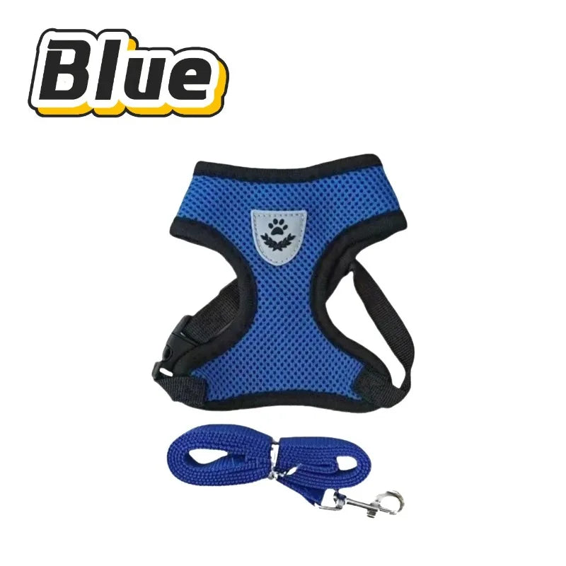 Red Mesh Cat Harness and Leash Set, Bright High-Visibility Vest With Reflective Trim
