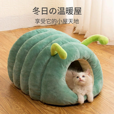 Caterpillar Cat Cave Bed with Plush Antennae