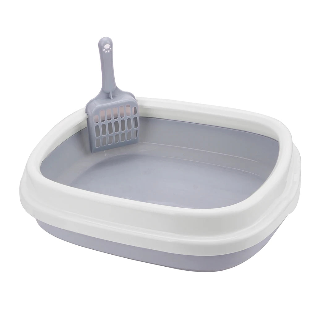 Open Cat Litter Pan With Removable Rim and Scoop, 15.7 Inch Litter Box