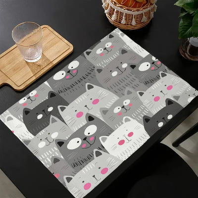 Cute Cat Print Linen Placemat, 30 x 40 cm Table Mat