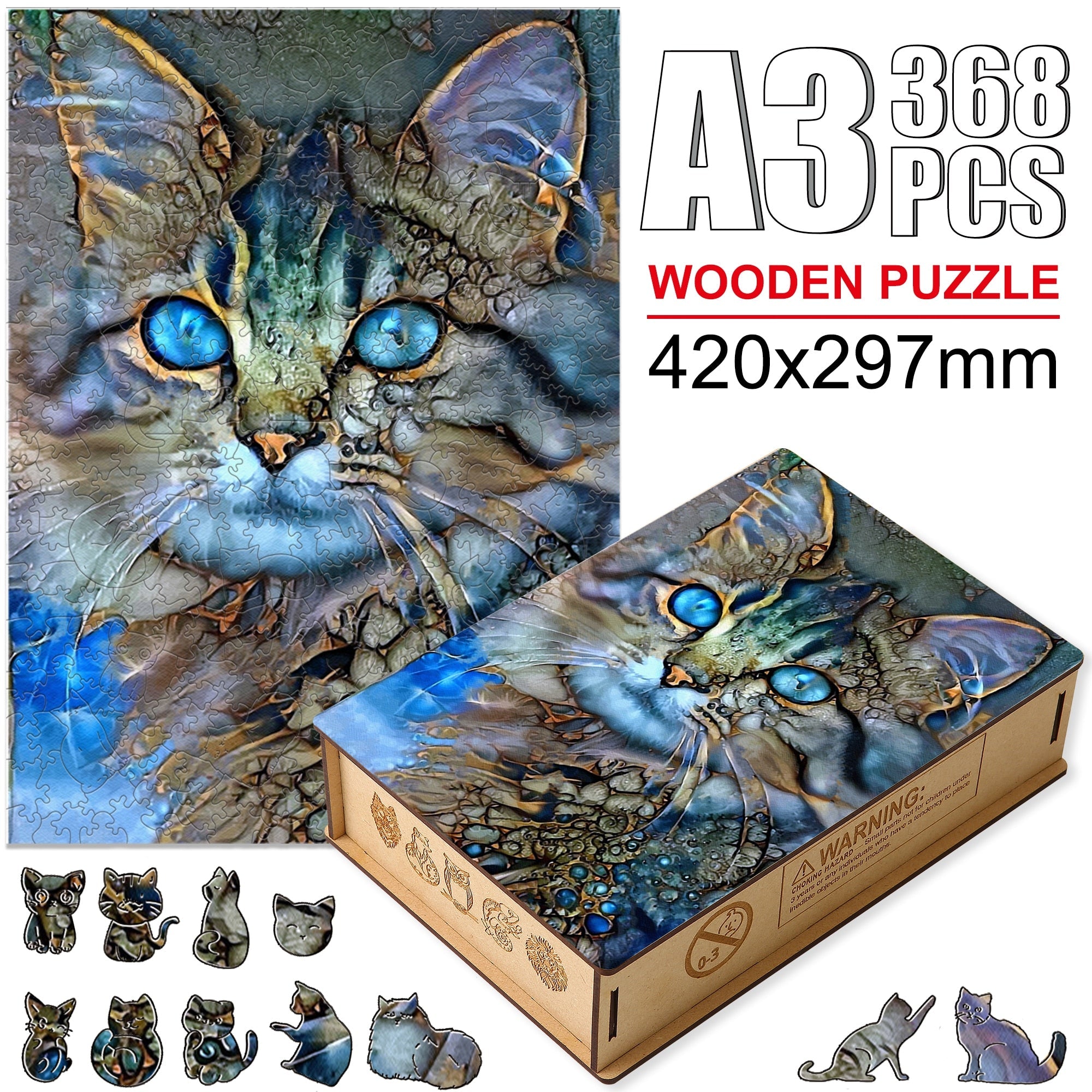 Animal Puzzles - Blue Cat (A3 - 368pcs)
