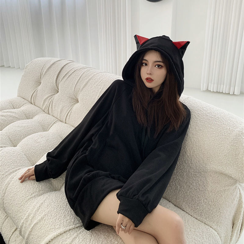 Black cat hoodie Dress