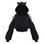 Black Cat hoodie with Ears - Full Black / S