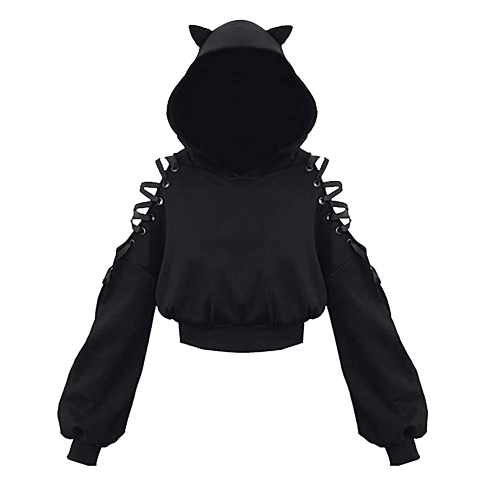 Black Cat hoodie with Ears - Full Black / S