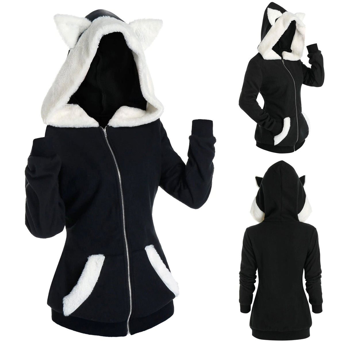 Cat Ear Hoodie - Black / S
