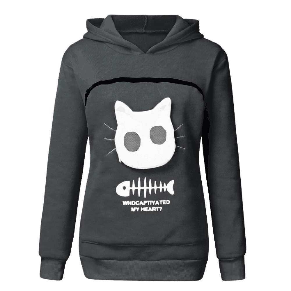 Cat Hoodie Pouch - Gray / S