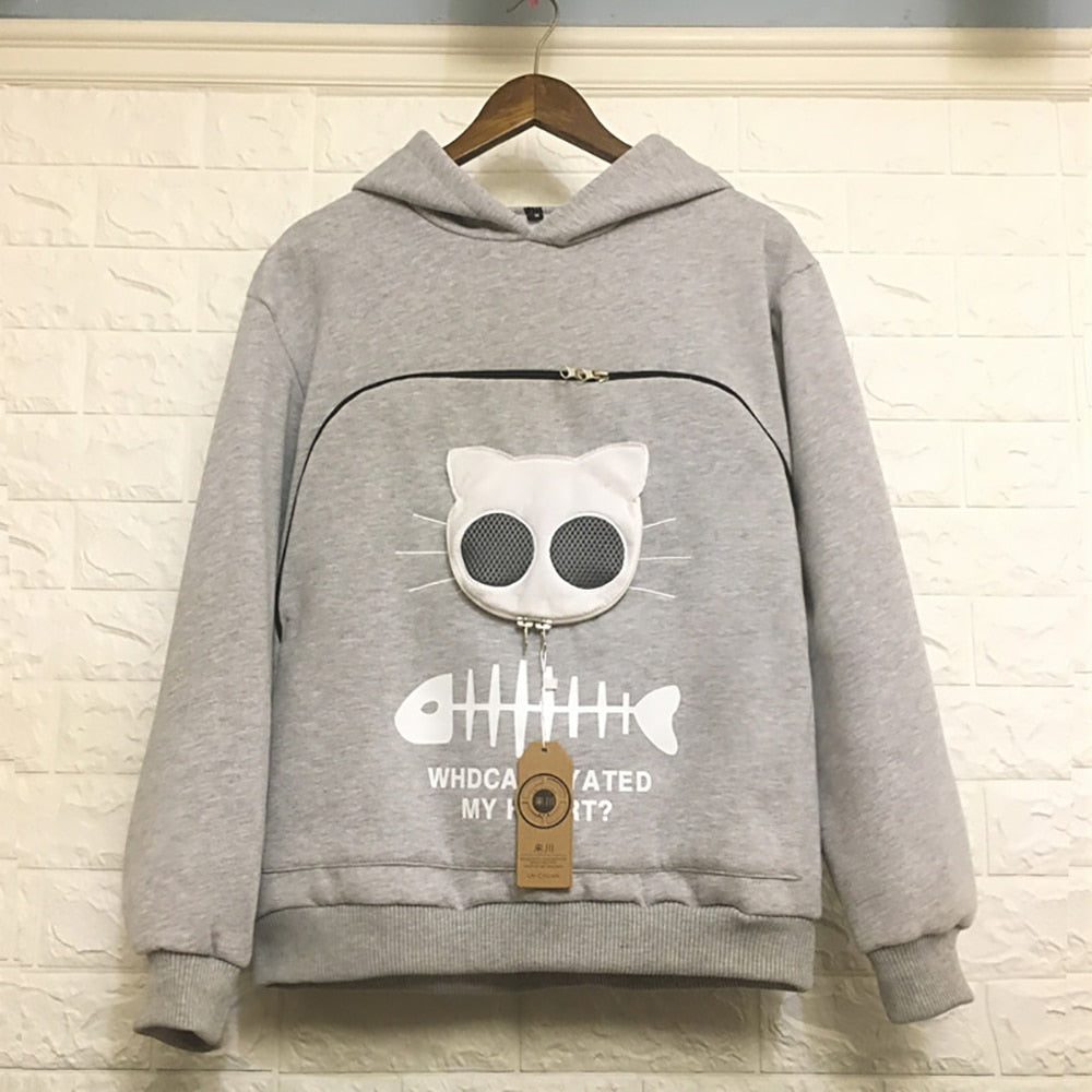 Cat Hoodie Pouch - Light Gray / S