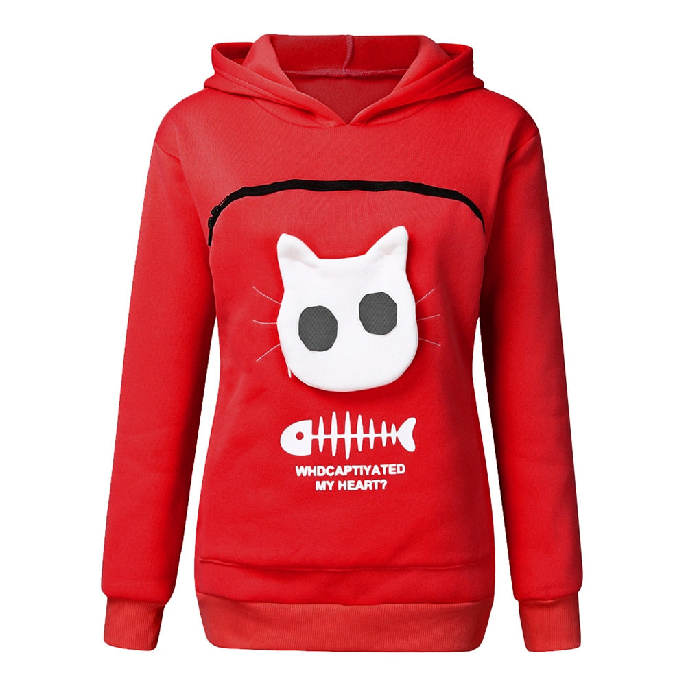 Cat Hoodie Pouch - Red / S