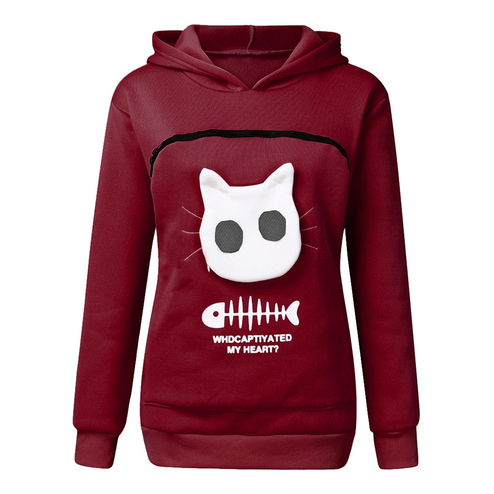 Cat Hoodie Pouch - Red wine / S