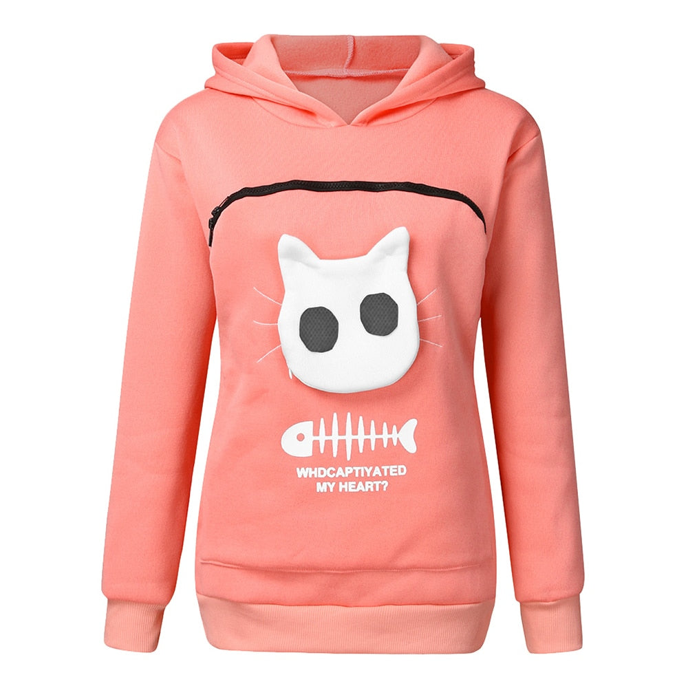 Cat Hoodie Pouch - Pink / S