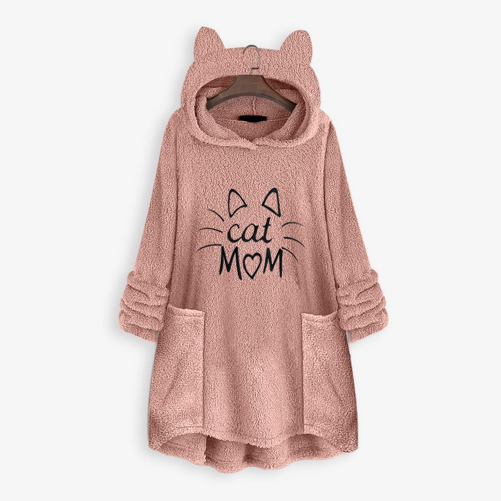 Cat Mom Hoodie - Pink / M