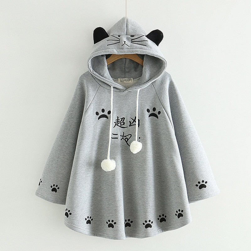 Cat Paw hoodie - Gray / One Size