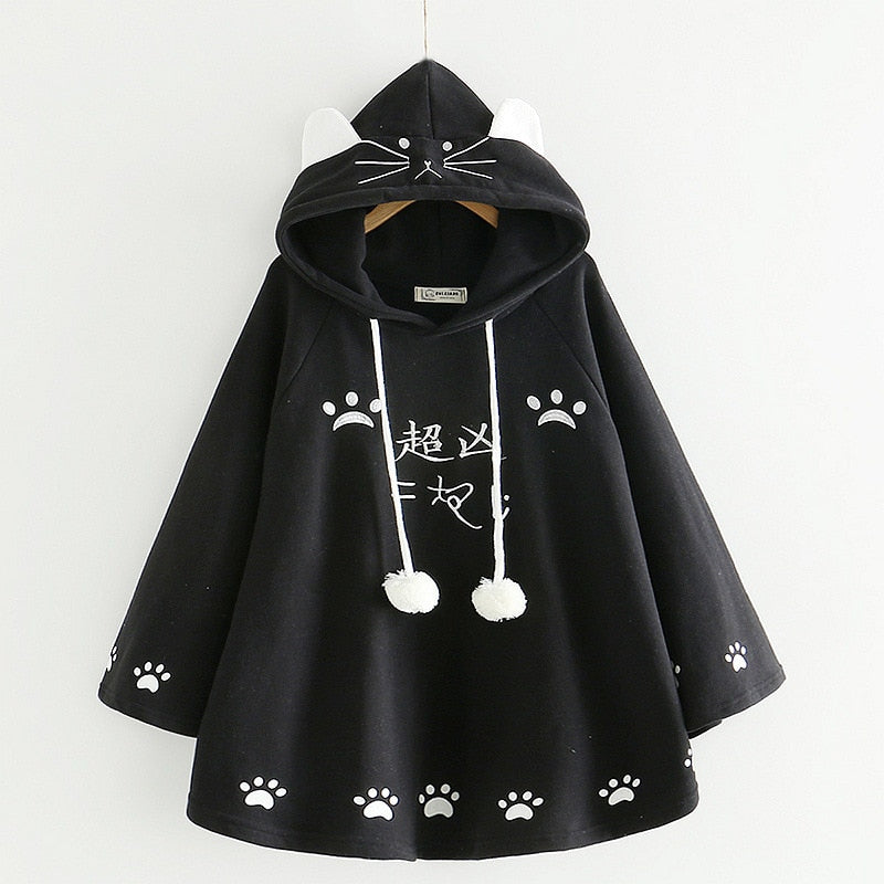 Cat Paw hoodie - Black / One Size