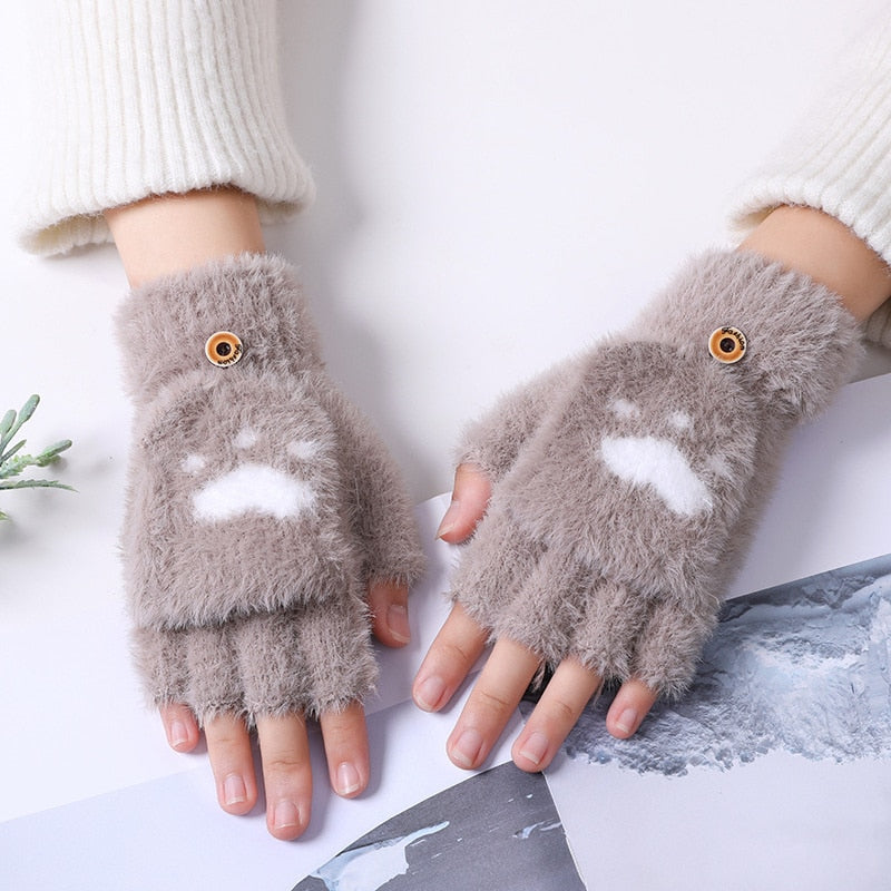 Fingerless Cat Gloves - Khaki / One Size