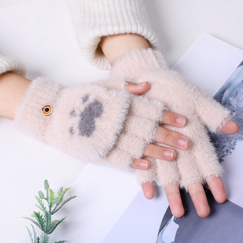 Fingerless Cat Gloves - Beige / One Size