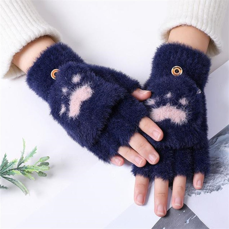 Fingerless Cat Gloves - Blue / One Size