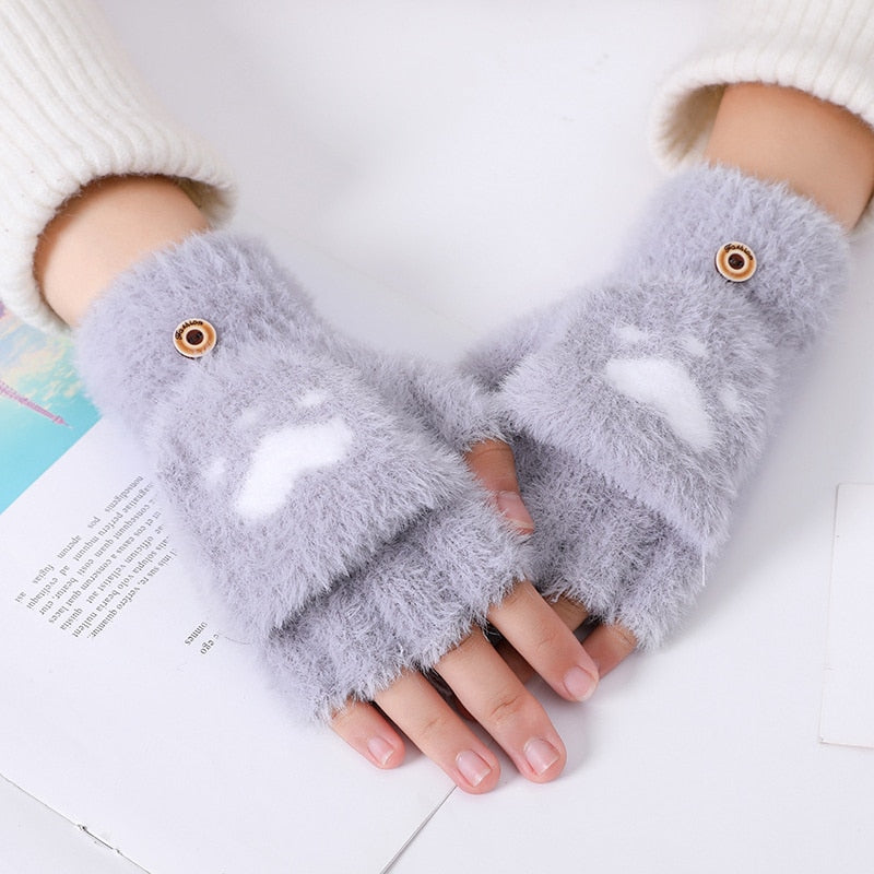 Fingerless Cat Gloves - Grey / One Size