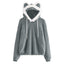 Fluffy Cat Hoodie - GRAY / S