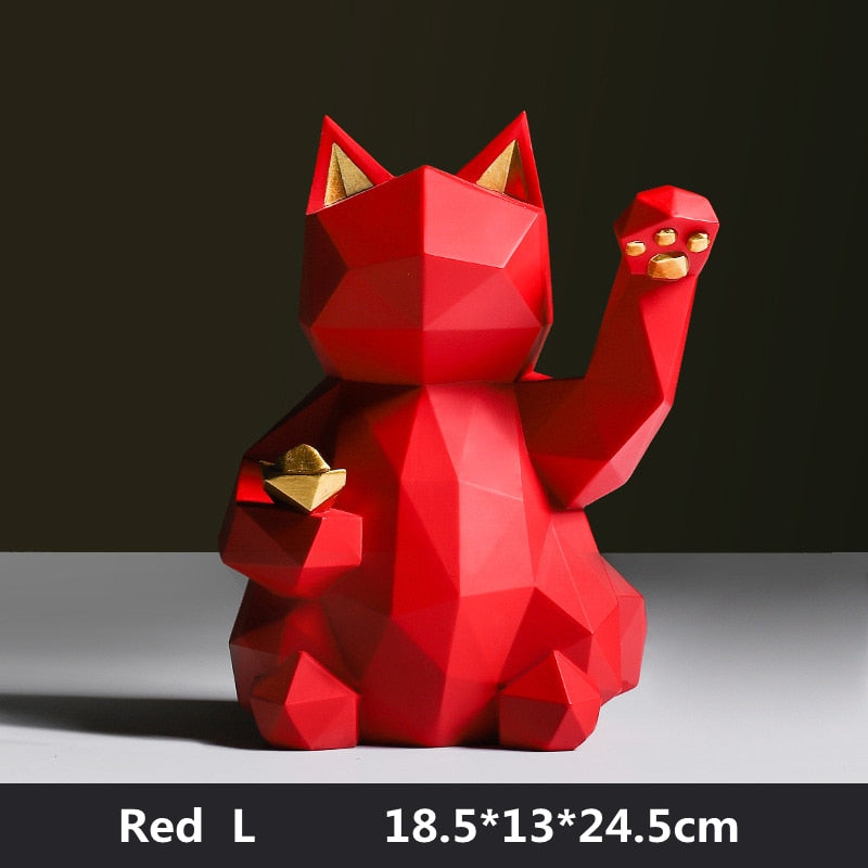 Geometric Maneki Neko - Red (Size L)