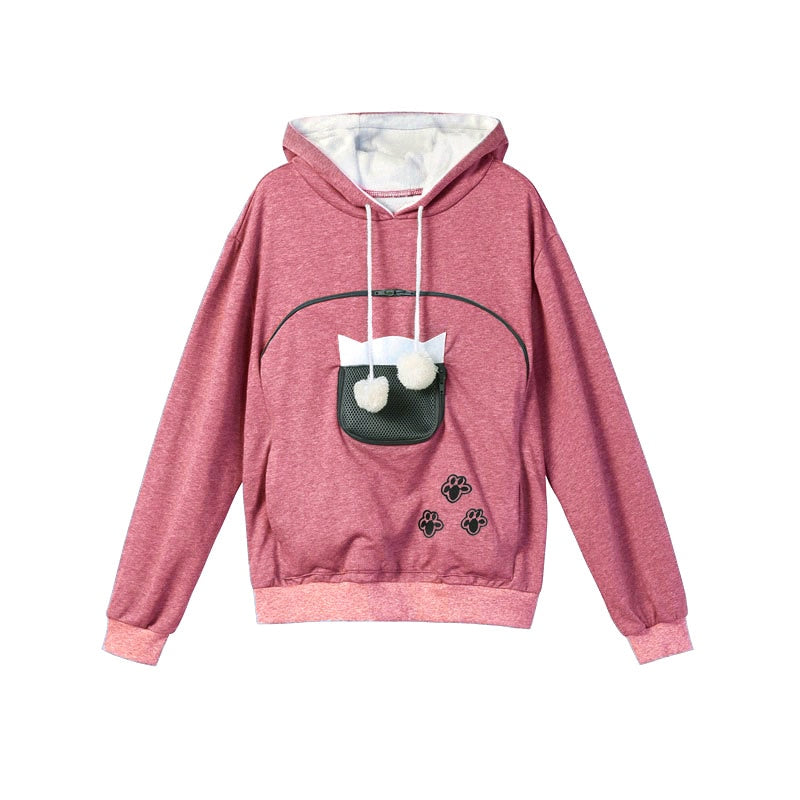 Hoodie with Cat pouch - Pink / S