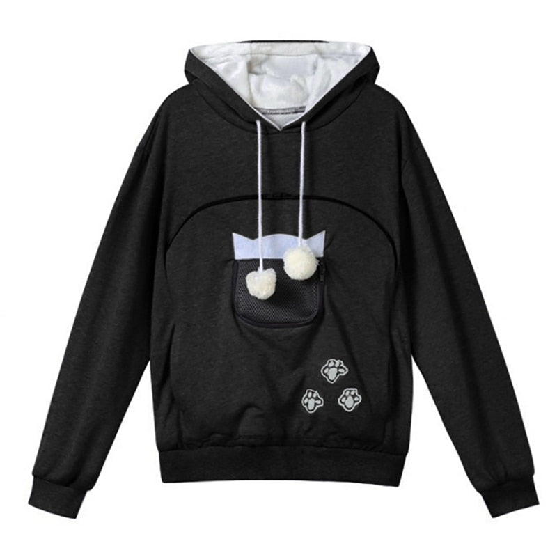 Hoodie with Cat pouch - Black / S