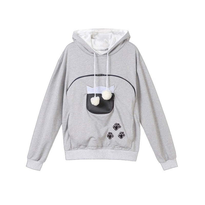 Hoodie with Cat pouch - Light Gray 2 / S