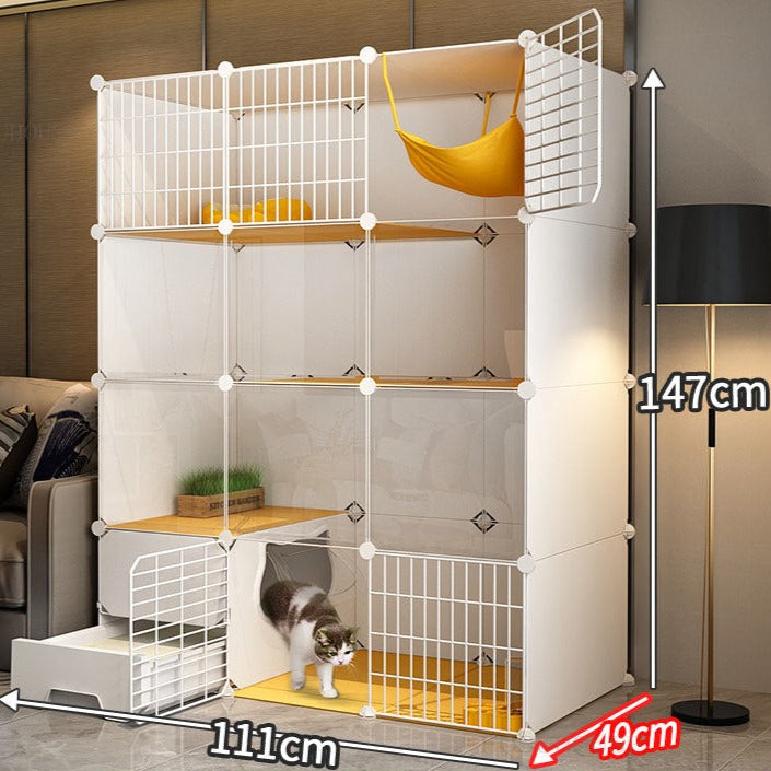 Indoor Cat Cage with Litter Box - 111X49X147cm